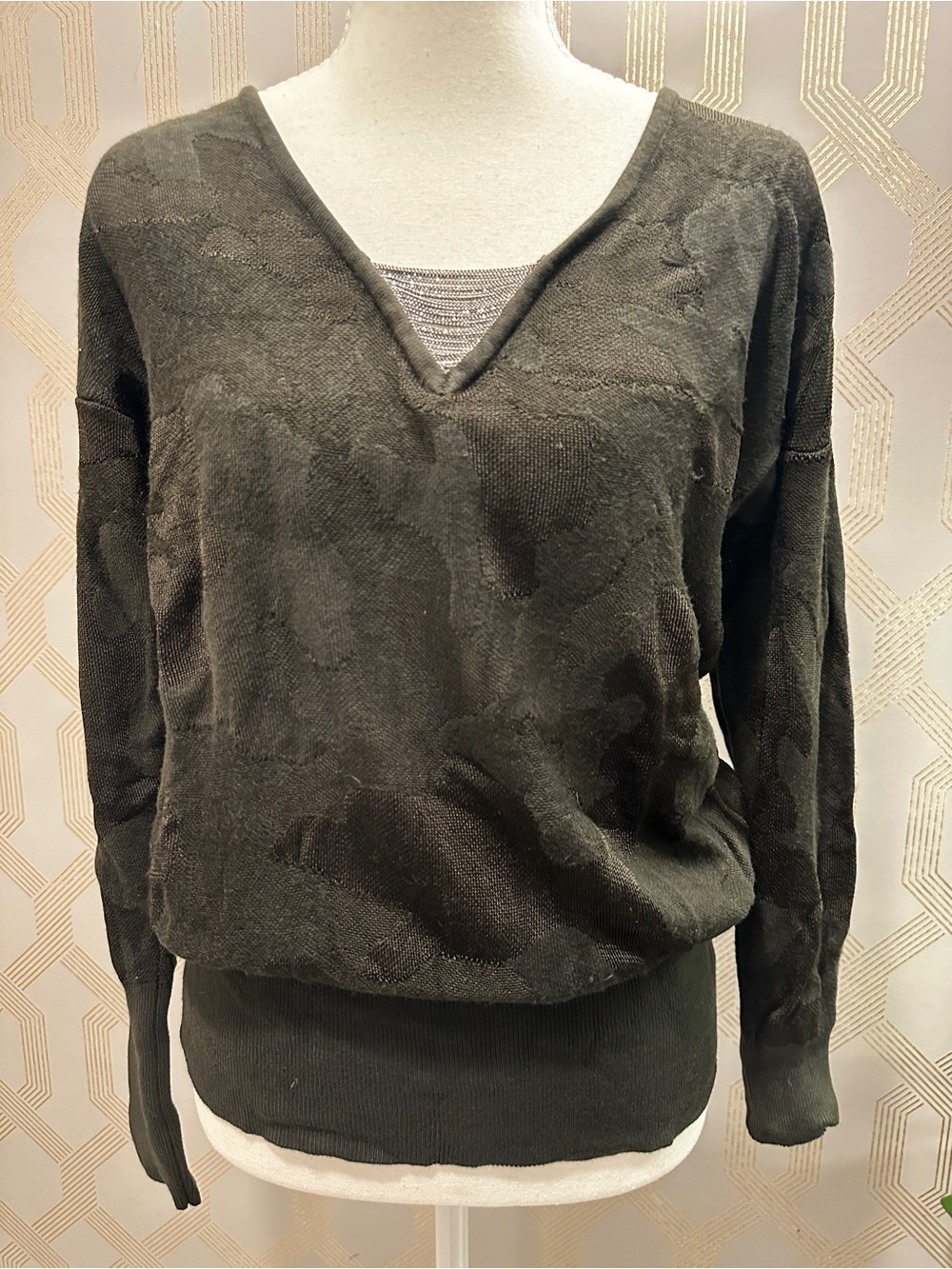 White House Black Market Olive Green V-Neck Sweater